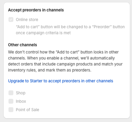 Accept preorders in channels setting on the campaign Content tab