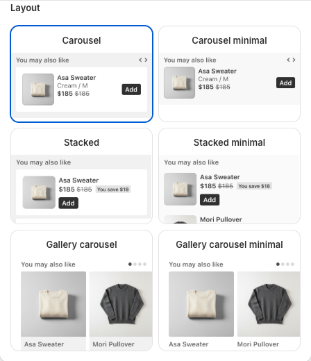 The six layouts on the Widget tab