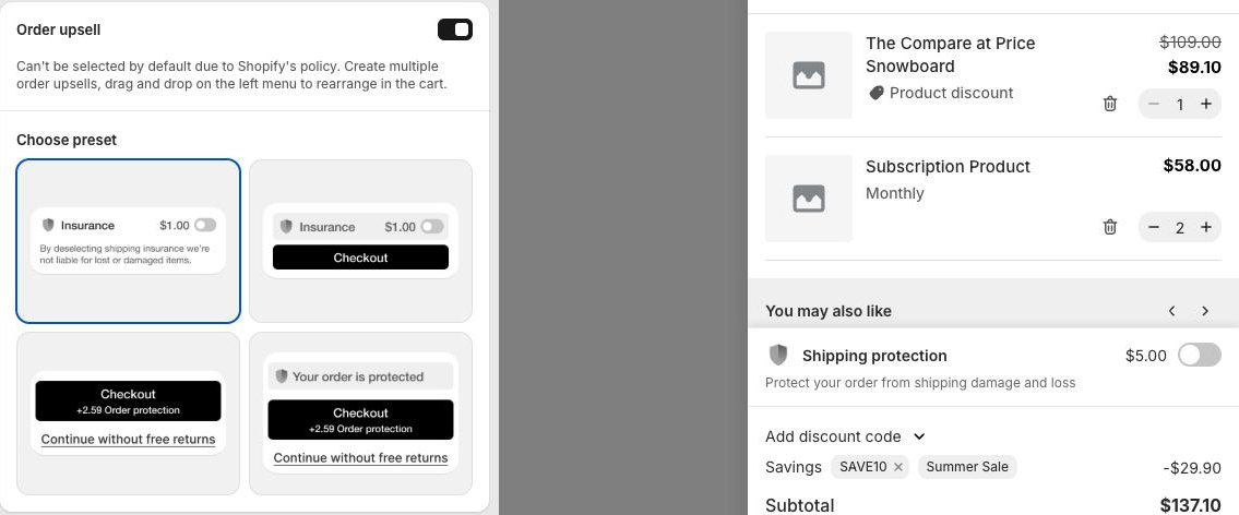 Choose preset: Toggle, Toggle in box (top), Link, Link in box (bottom)