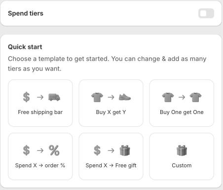 Quick start templates for a new spend tier bar.