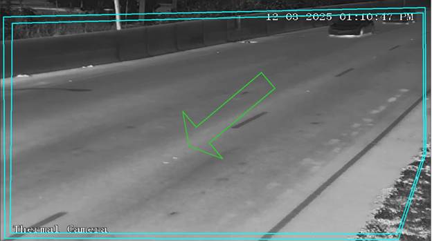 The image shows a thermal camera snapshot from a roadside, timestamped at 1:10:47 PM on January 20, 2025, capturing the road and surrounding environment.

AI-generated content may be incorrect.