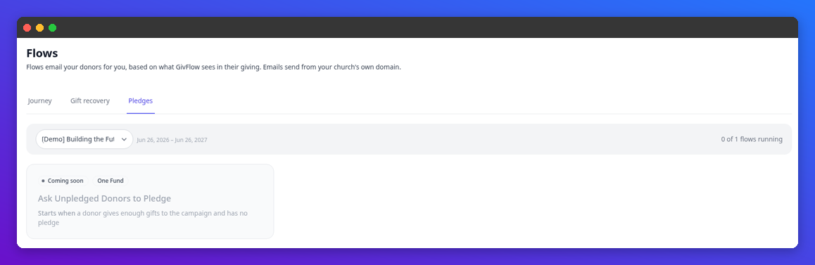 Flows page, Pledges tab
