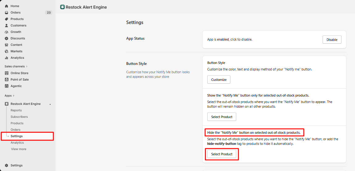The app's Settings page with the two product options under Button Style.
