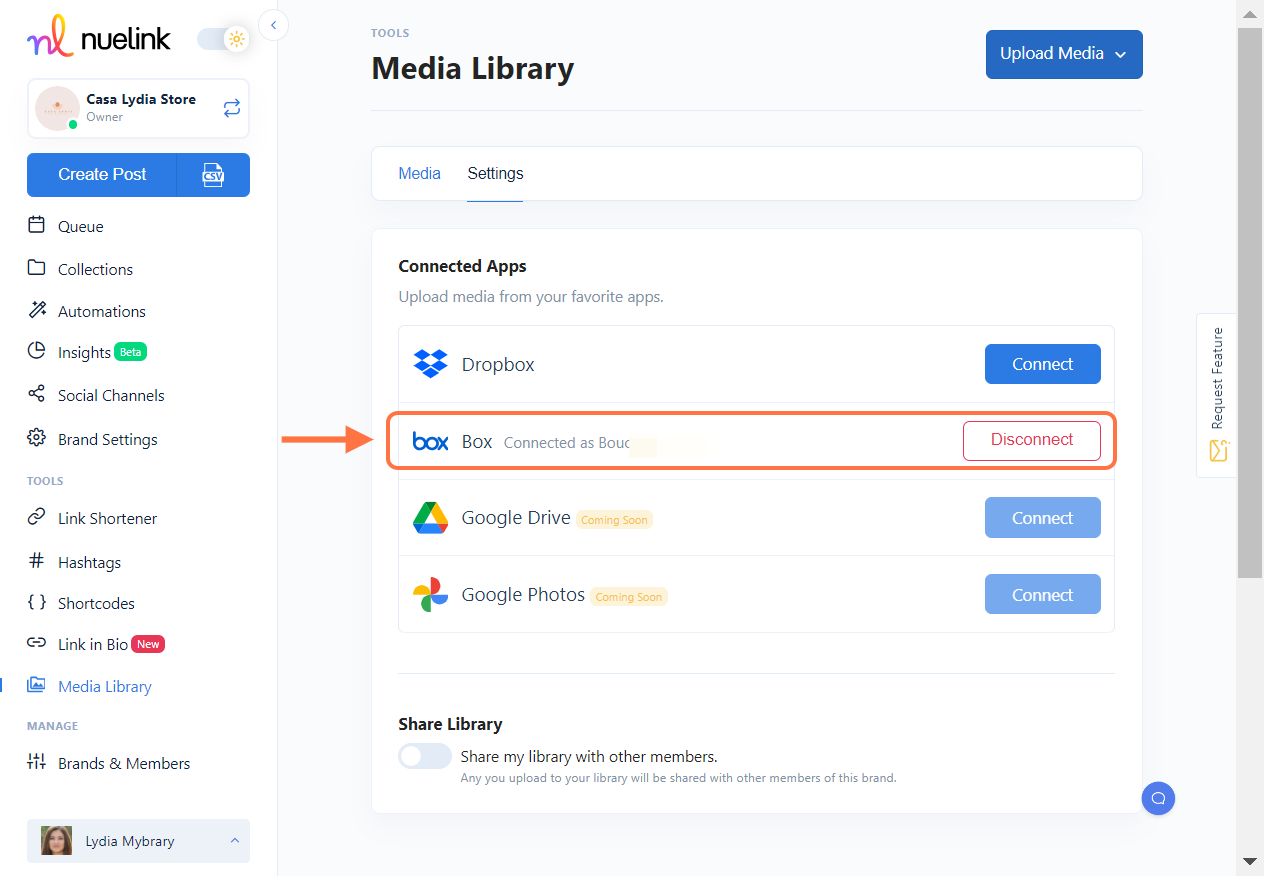 Click on Upload Media 