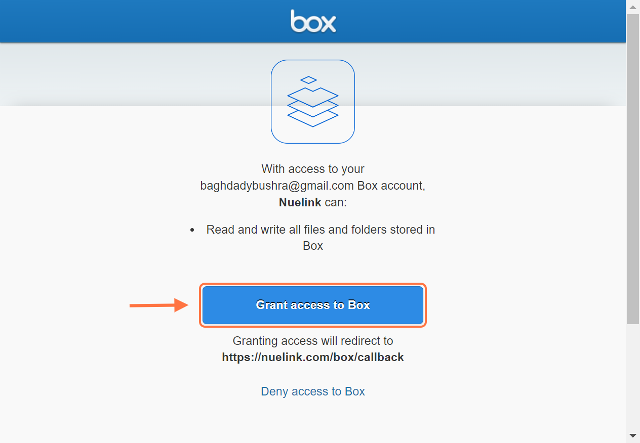 Click on Grant access to Box