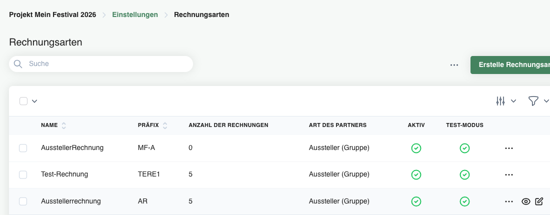 Rechnungsarten-Übersicht