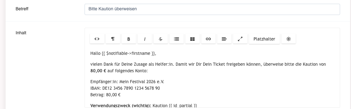 Mail-Template mit Platzhalter id_partial