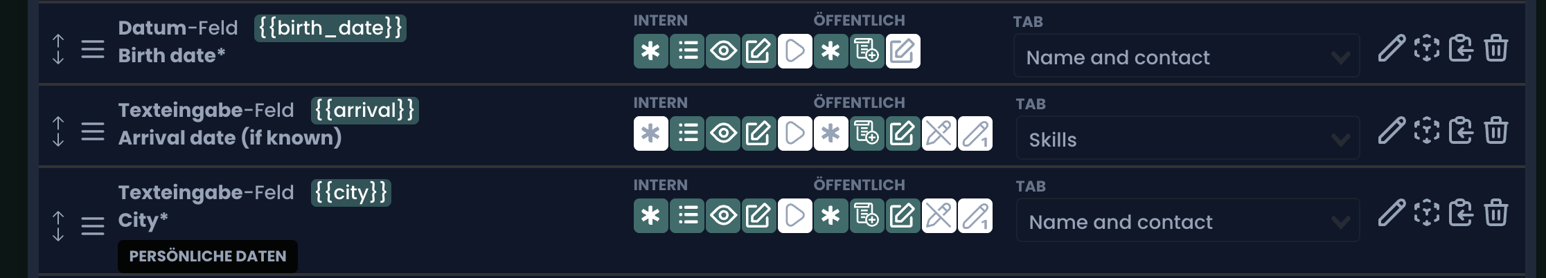 DQT-Badges in der Feldübersicht