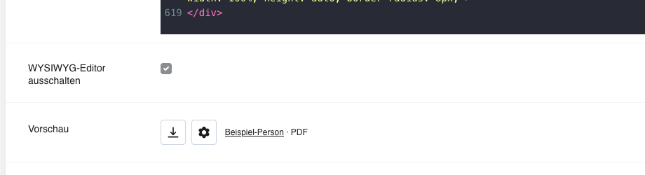 Vorschau-Toolbar unter dem PDF-Vorlagen-Editor
