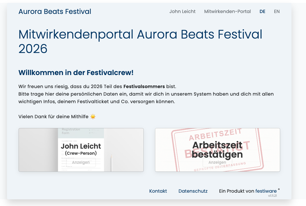 Die Kachel Arbeitszeit bestätigen im Mitwirkendenportal