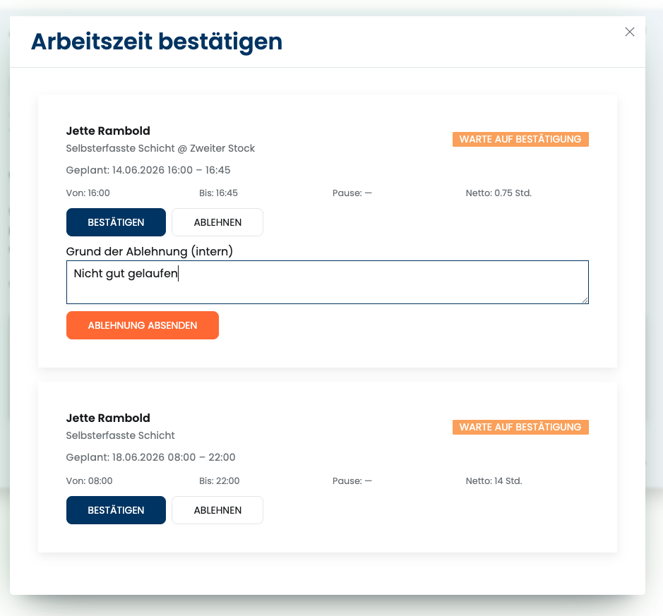Ablehnen mit Angabe des Grunds