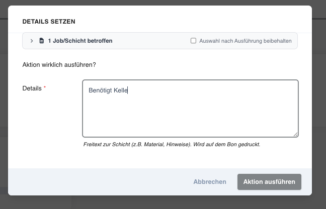 Dialog Details setzen mit dem Freitextfeld Details