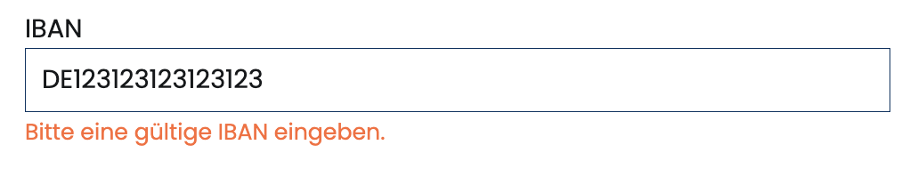 Fehlermeldung bei ungültiger IBAN