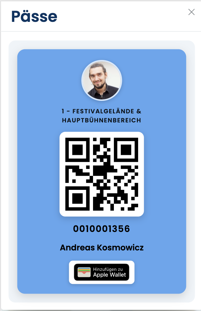 Passkarte mit Foto, QR-Code und Passnummer im Mitwirkendenportal