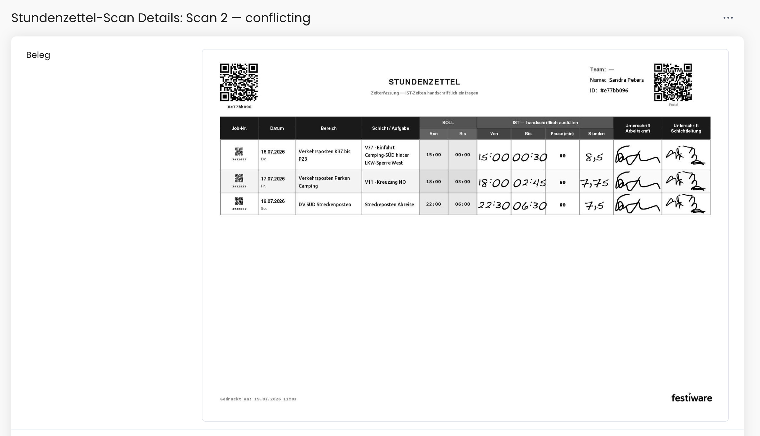 Detailansicht eines Scans mit Belegbild