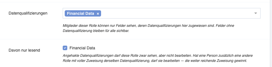 Freigabe einer Datenqualifikation mit gesetztem Haken unter "Davon nur lesend"