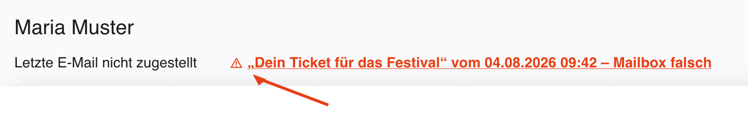 Warnung im Profil einer Person: die letzte E-Mail wurde nicht zugestellt