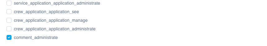 Die Berechtigungsliste einer Rolle mit aktiviertem comment_administrate