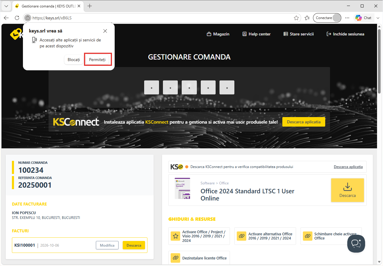 Permisiunea cerută de browser