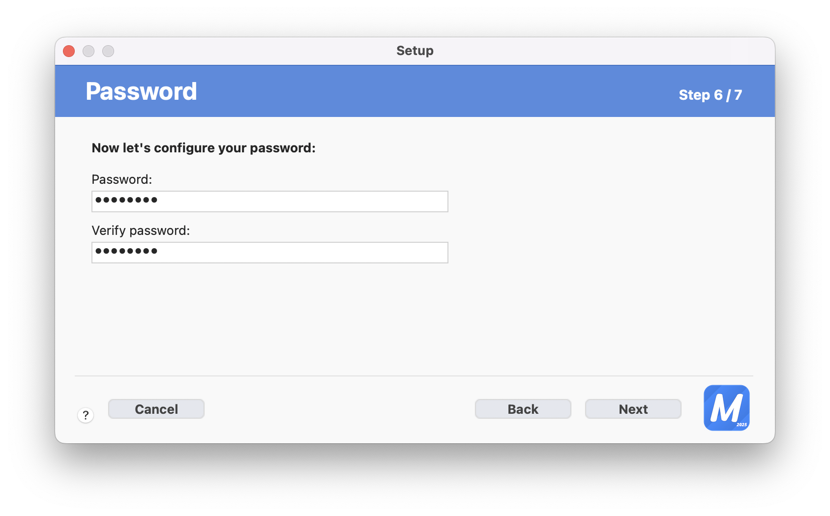 Captura de pantalla de configuración de una contraseña