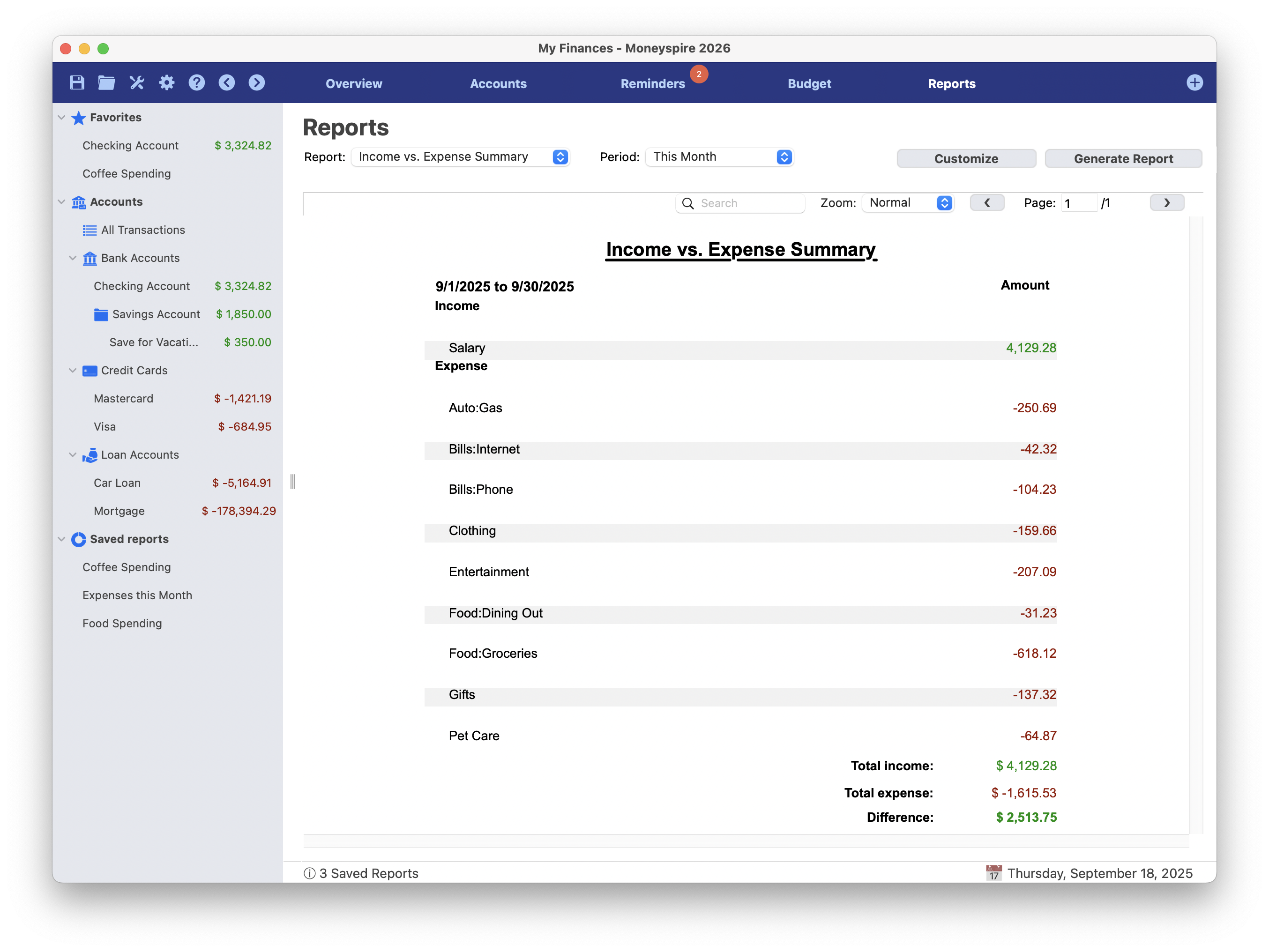 Schermata dei rapporti