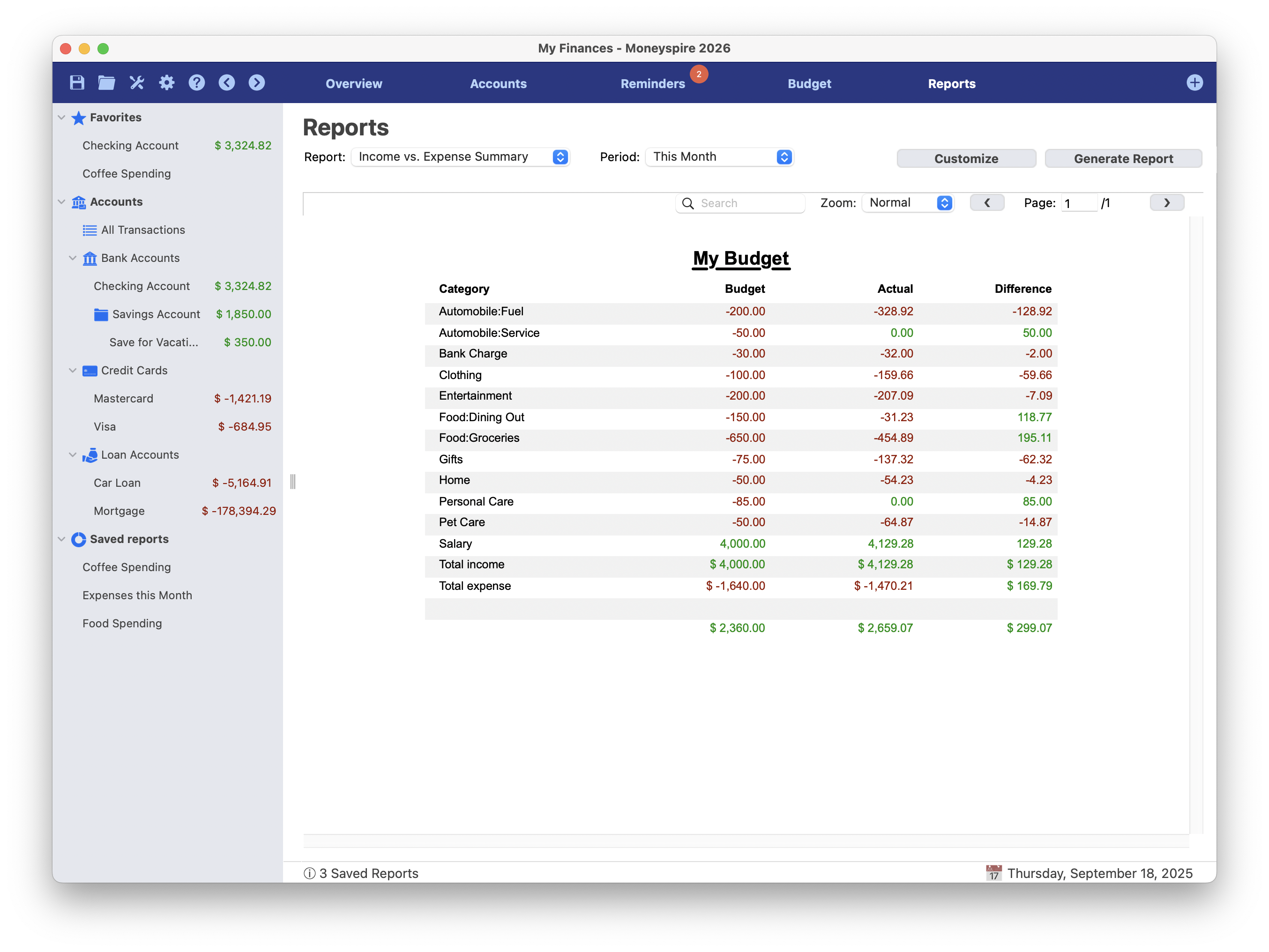 Captura de ecrã do relatório orçamental