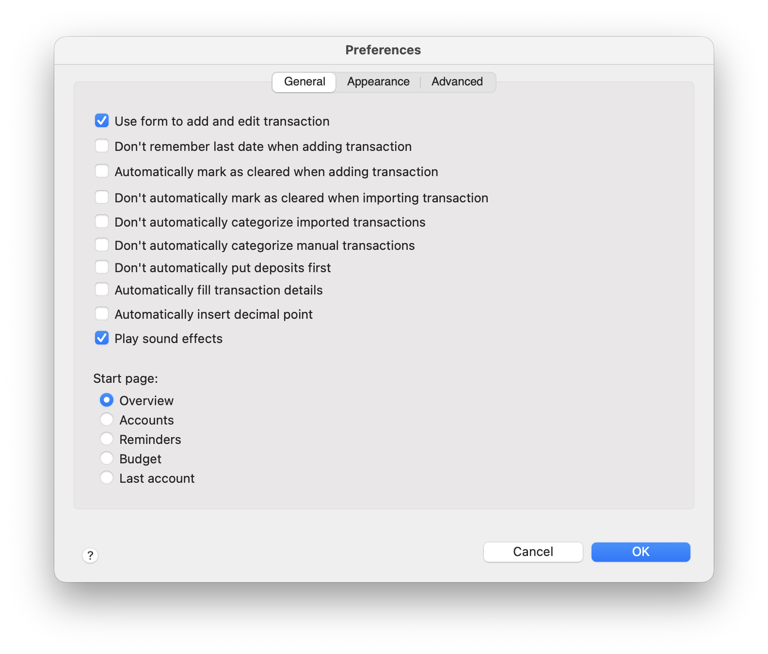 Screenshot of General Preferences Window