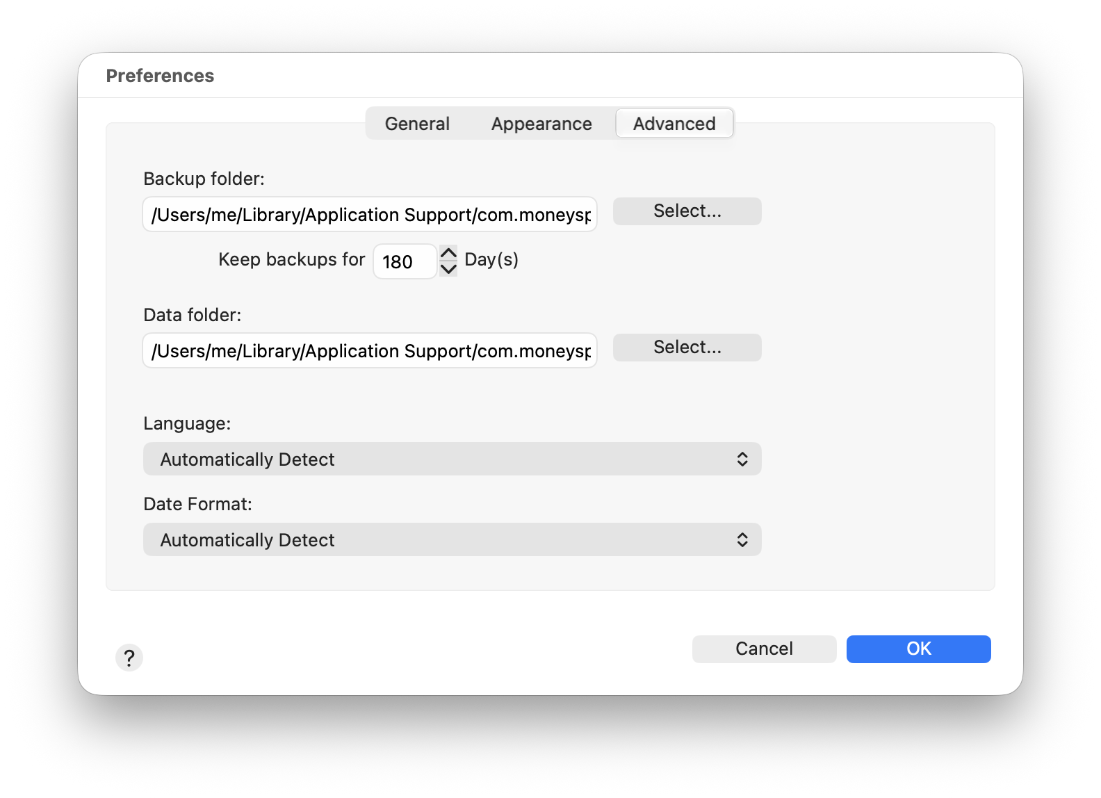 Screenshot of Advanced Preferences Window