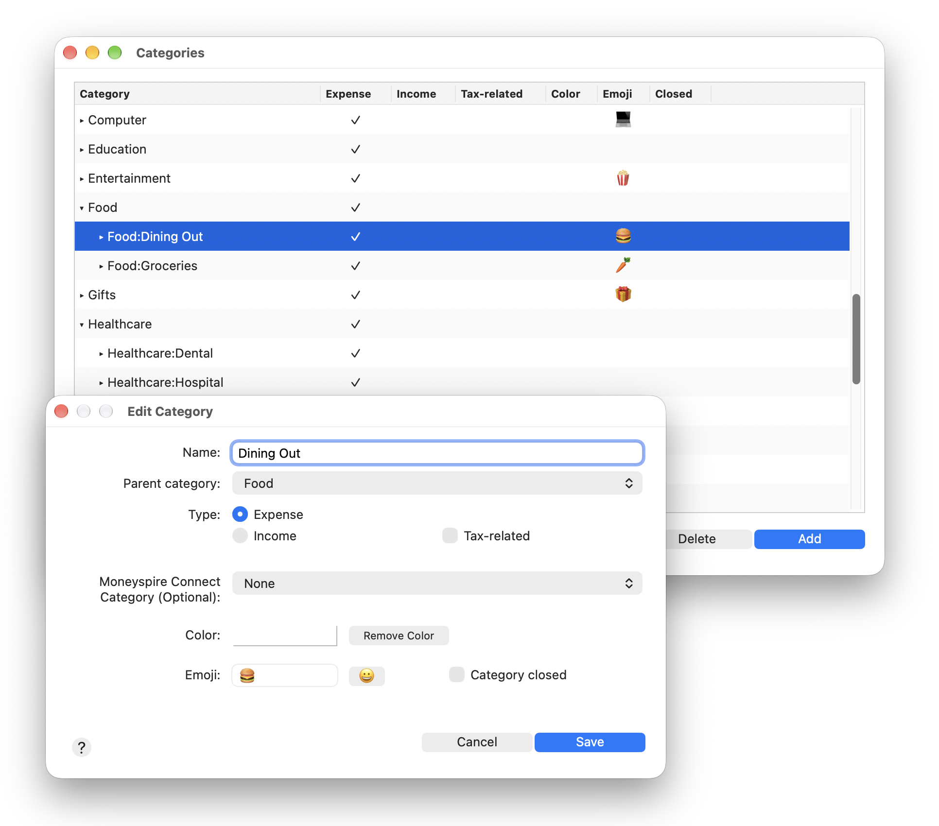 Screenshot of Add Category Window