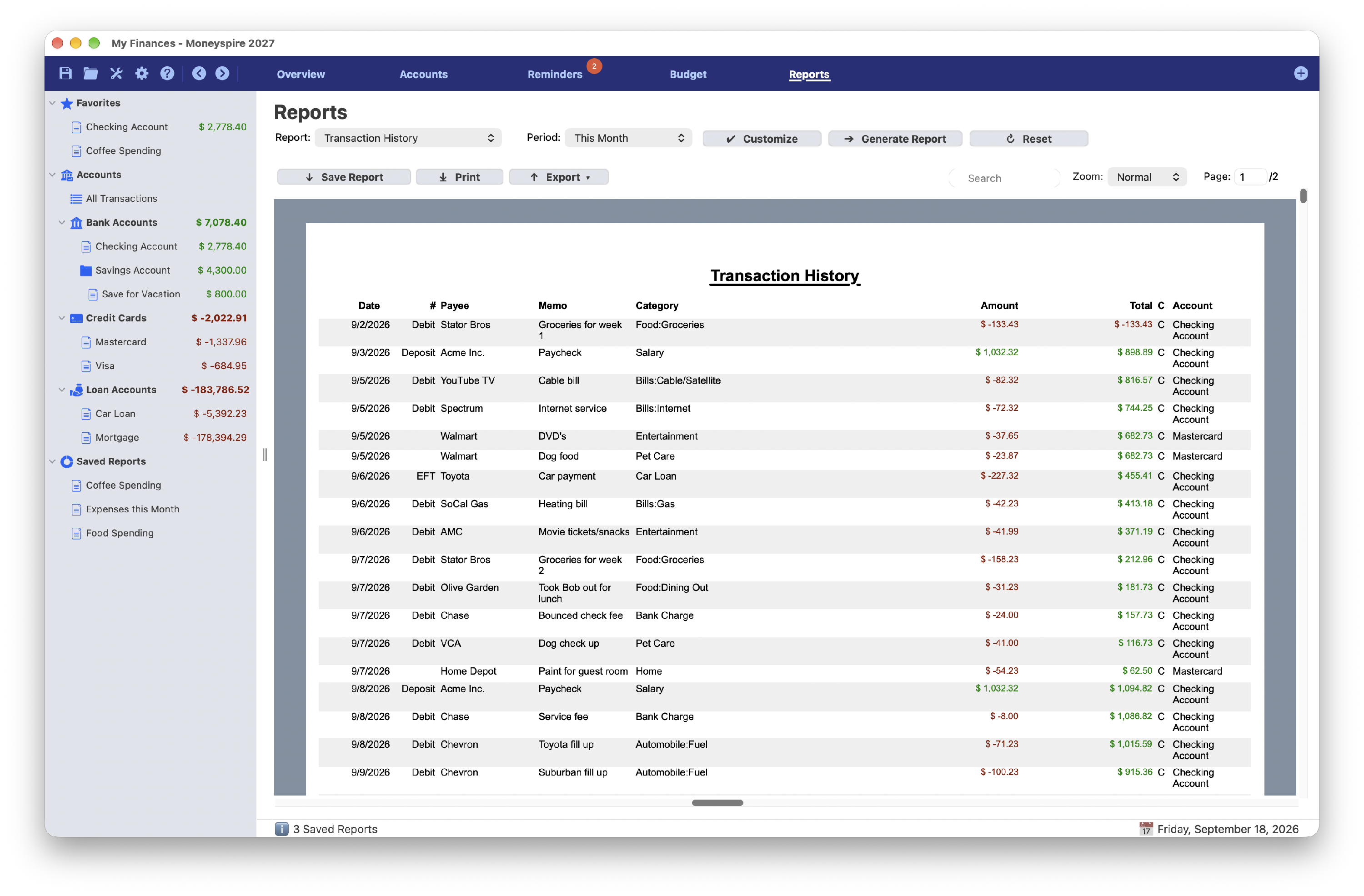 Screenshot of Transaction History Report