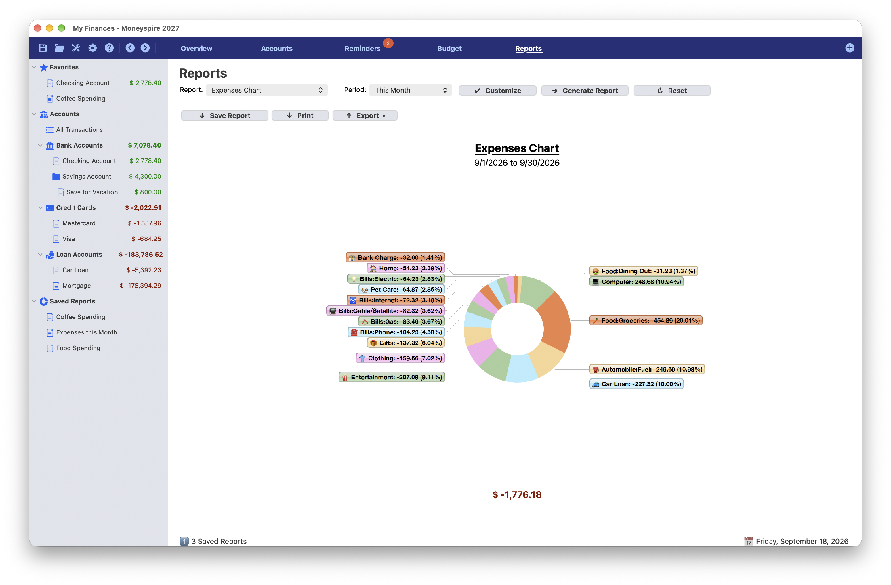 Screenshot of Expenses Chart Report
