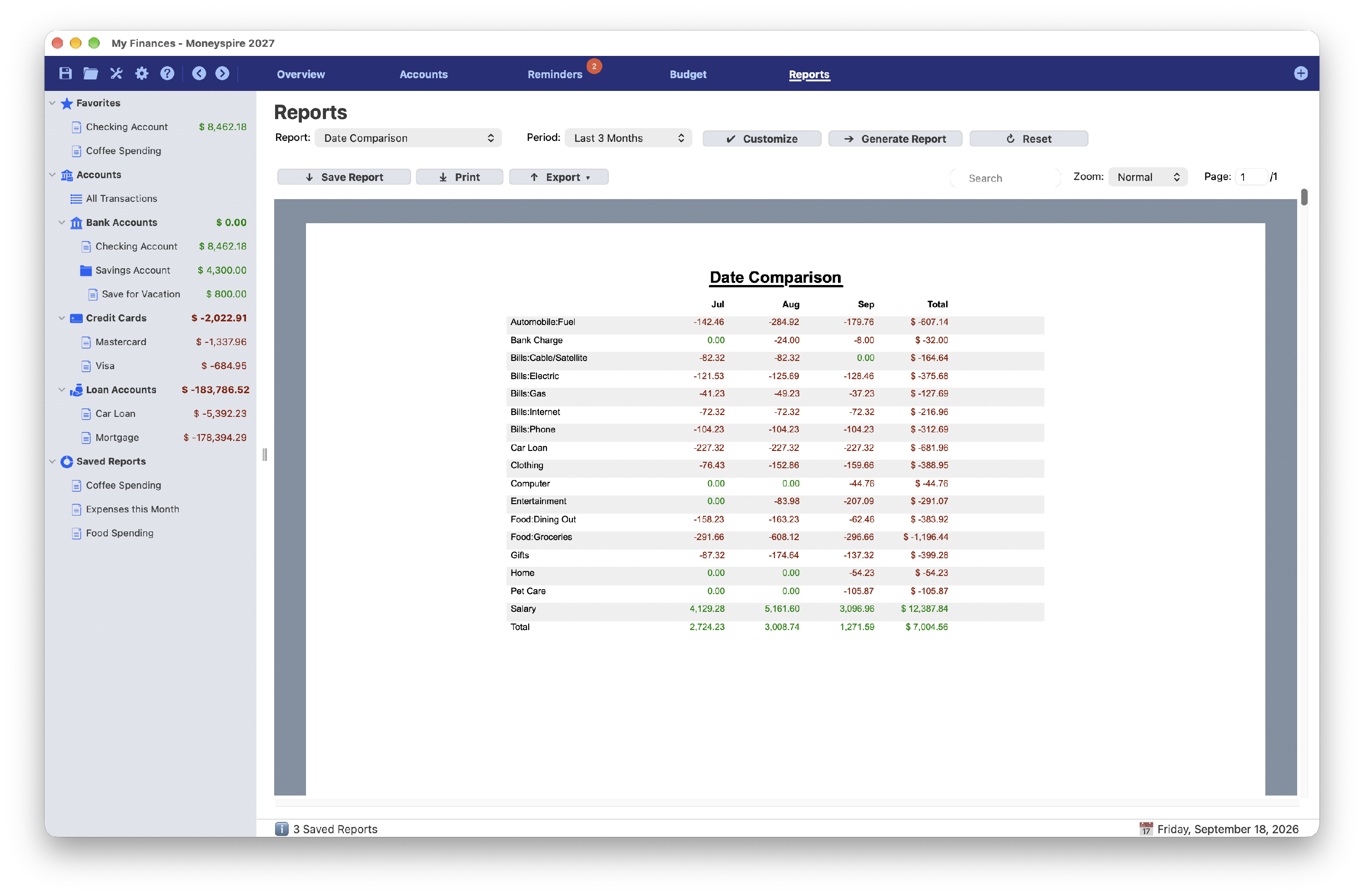 Screenshot of Date Comparison Report