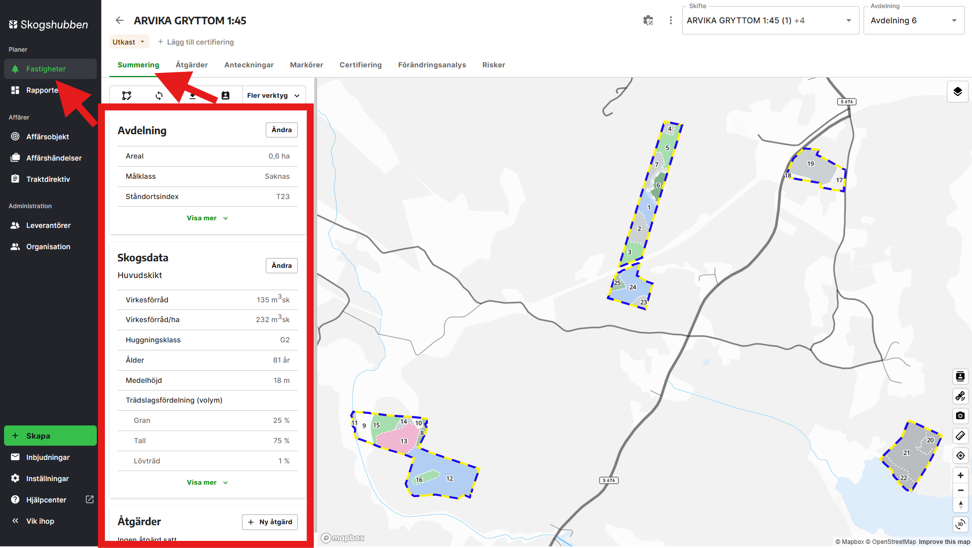 Till vänster om kartan finns information om vald avdelning. Om du skrollar finns ännu mer!