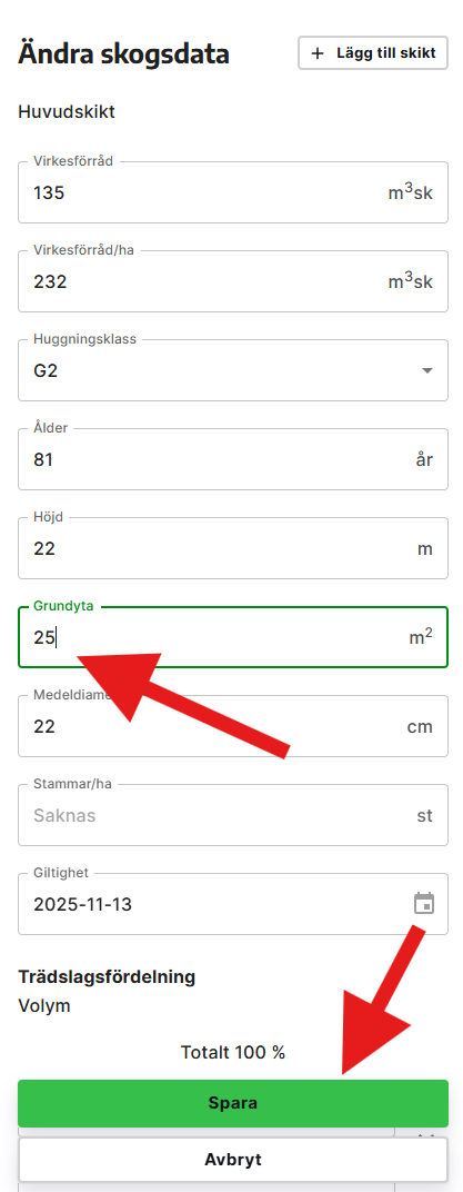 Ändra de fält du vill ändra på. Här har åldern ändrats till 84 år.