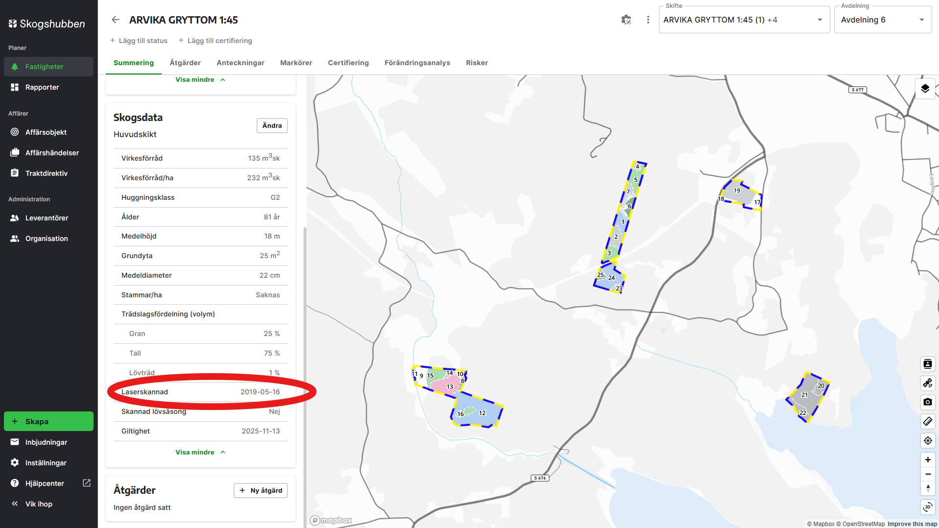 Du kan se när avdelningen laserskannades i sektionen