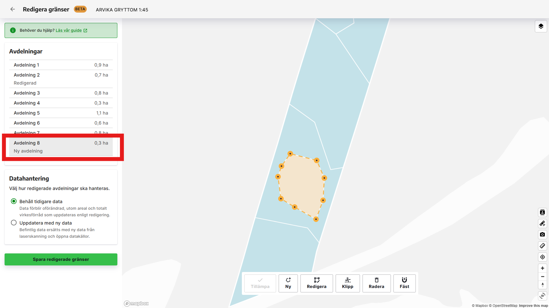 Den nya avdelningen syns i listan.