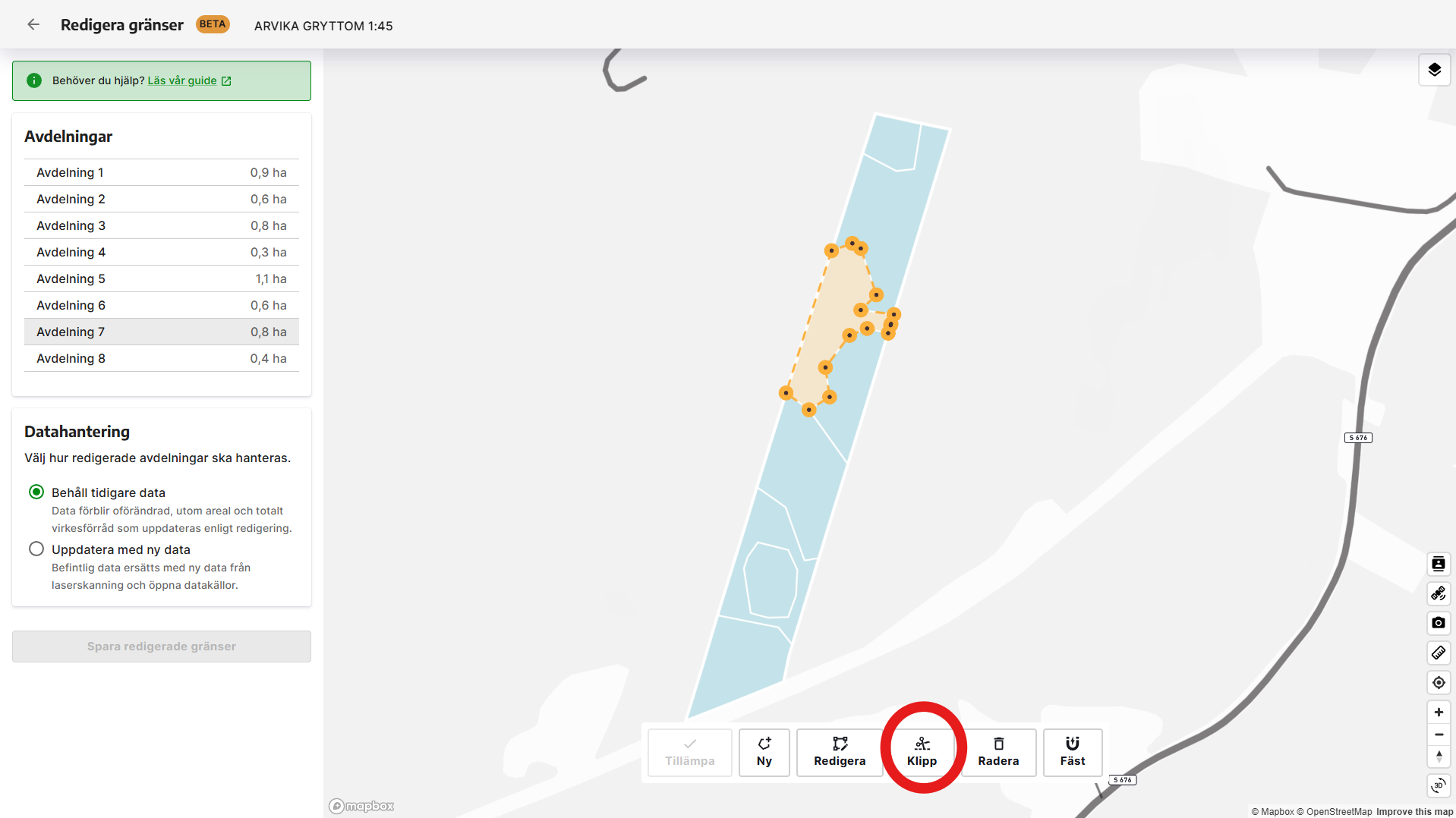 Välj en avdelning och klicka på
