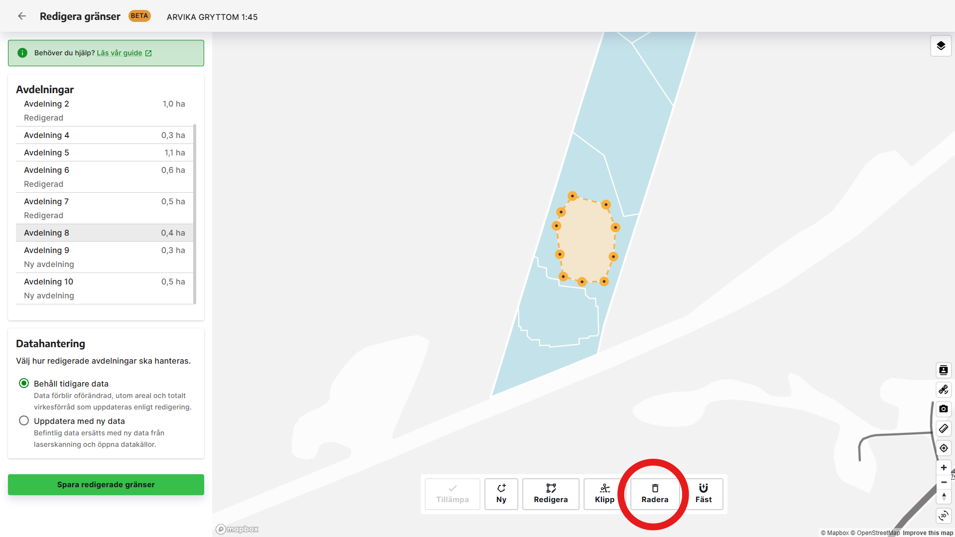 Välj en avdelning och klicka på