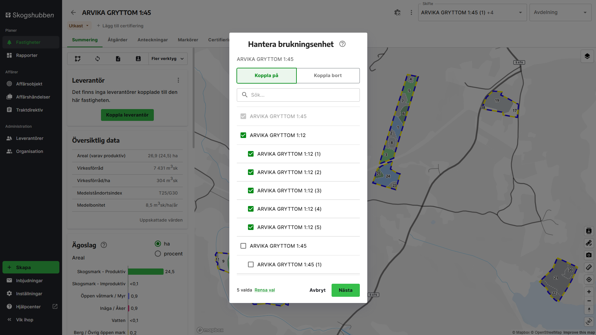 Du kan antingen koppla på eller koppla bort skiften genom att välja i listan.