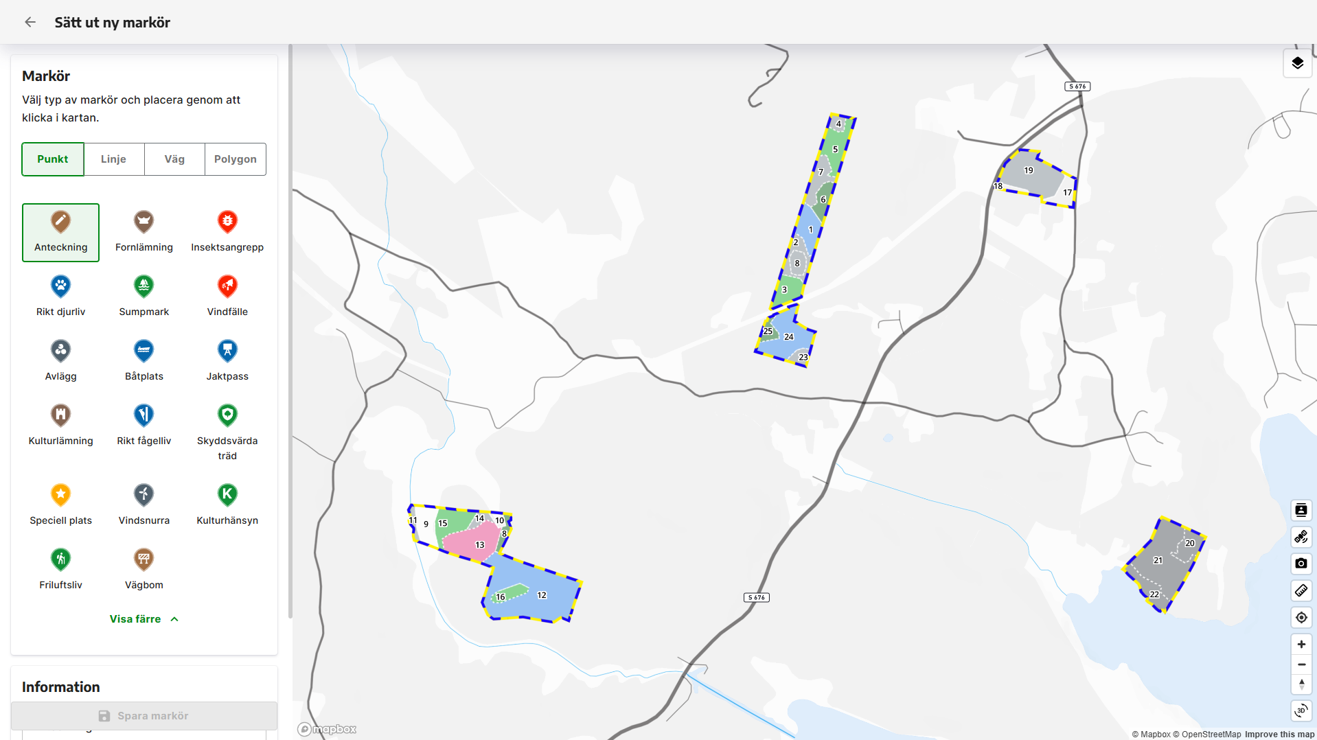 De olika punktmarkörerna