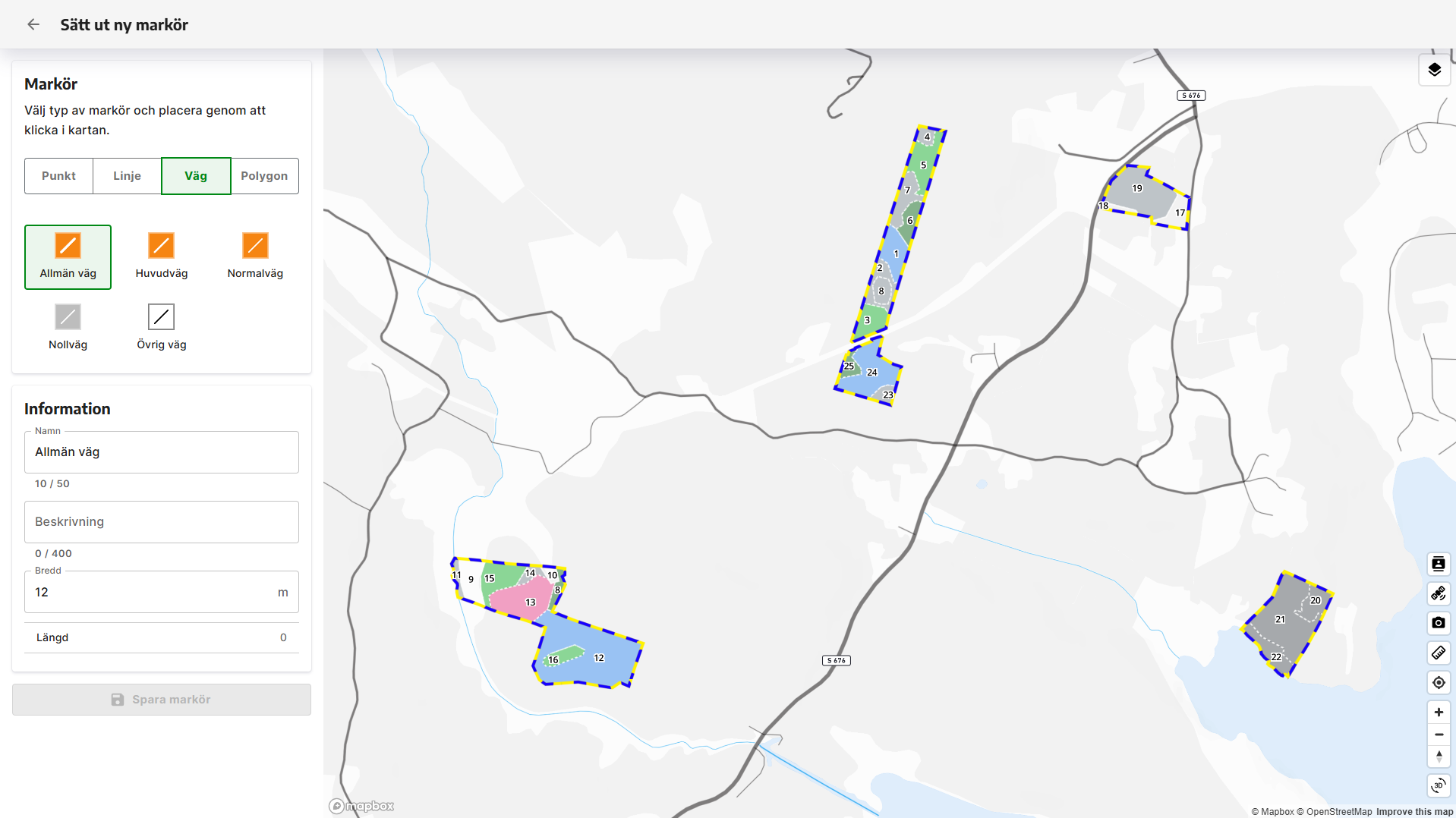 De olika vägmarkörerna