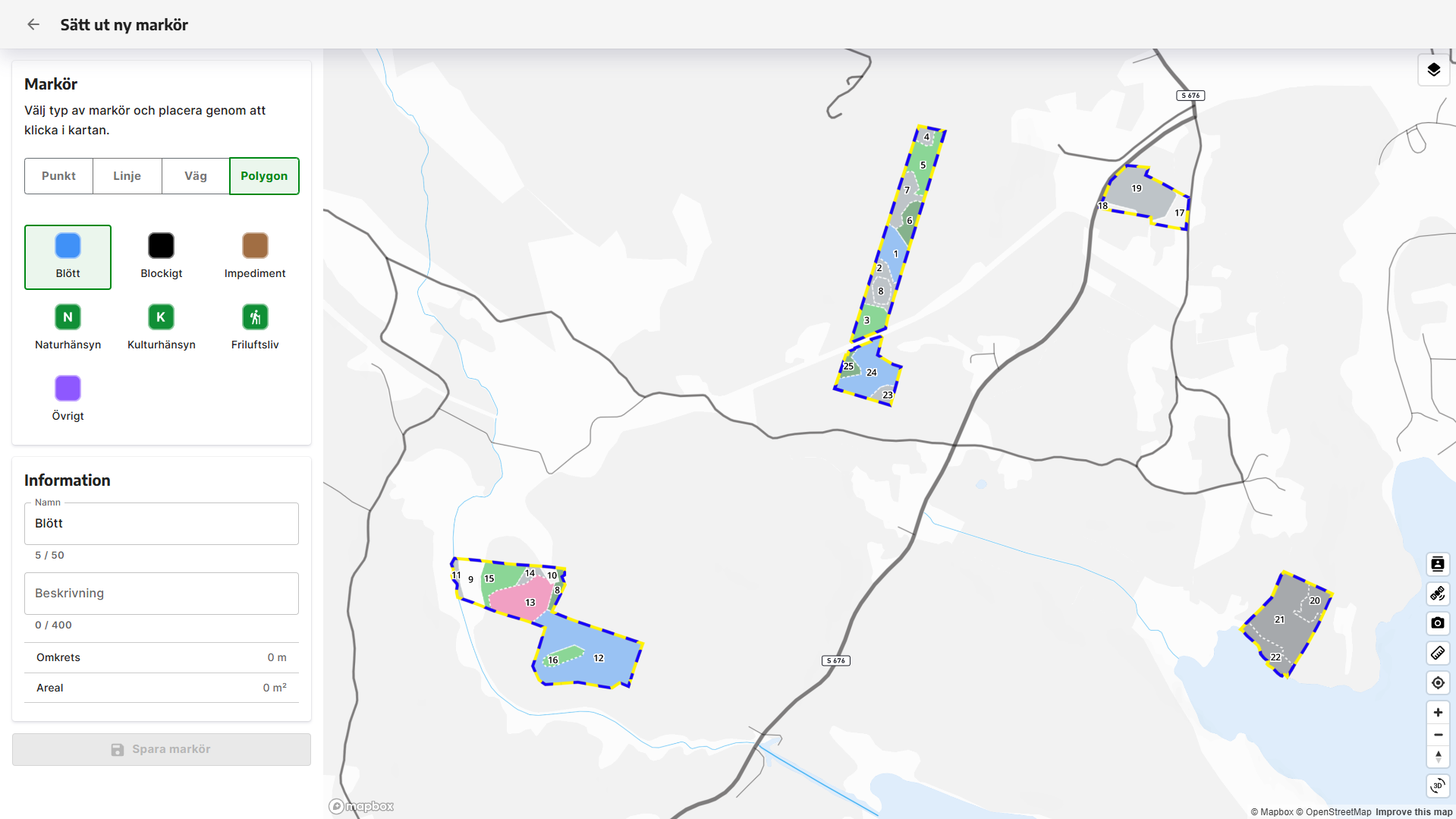 De olika polygonmarkörerna