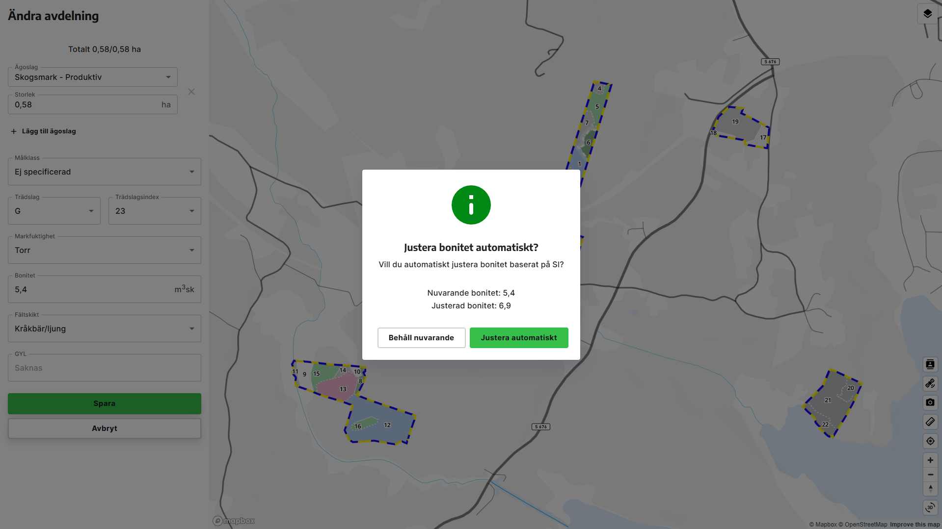När du ändrat SI så får du frågan om du vill uppdatera boniteten. 