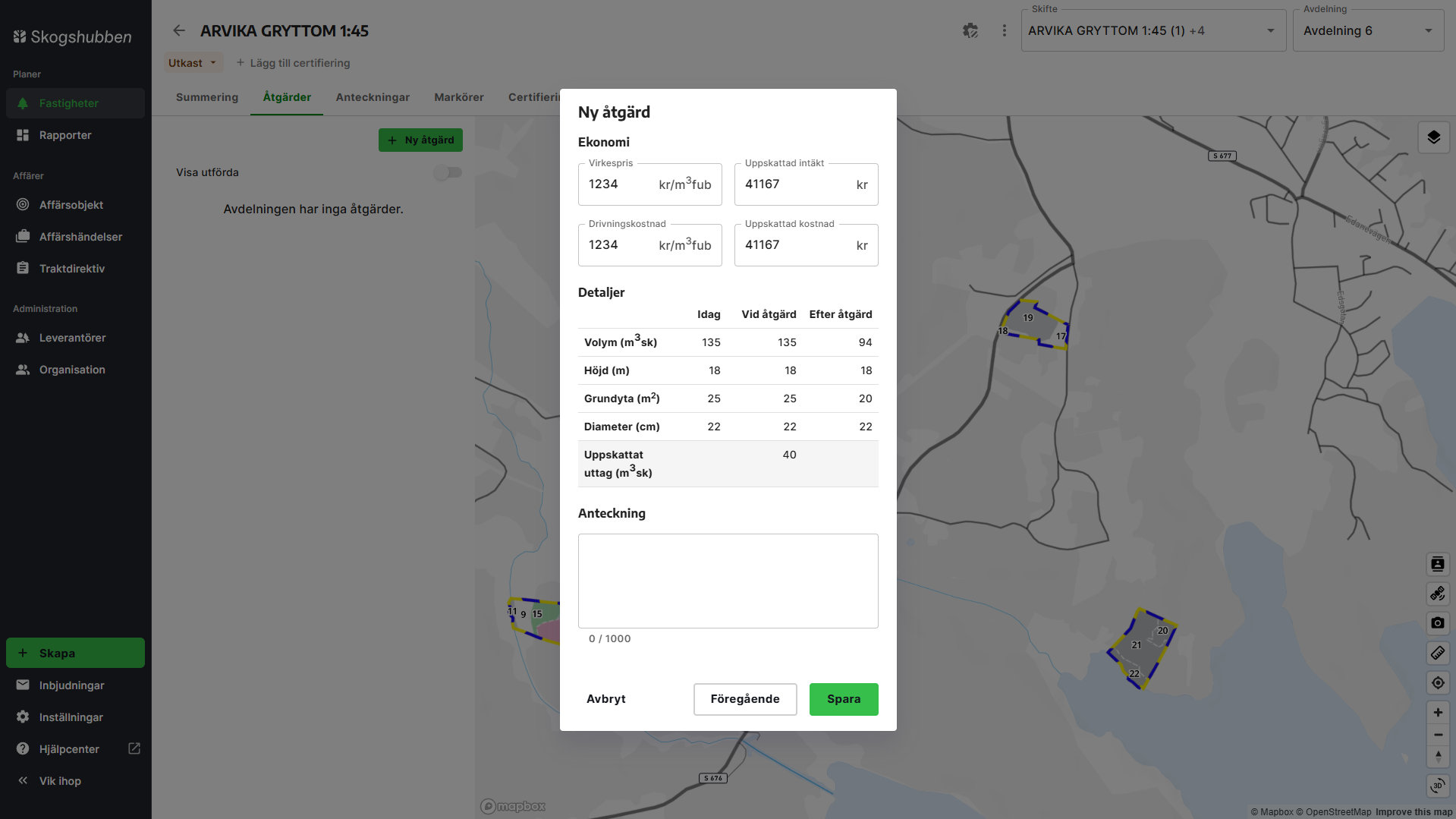 Justera intäkt och kostnader på en åtgärd.