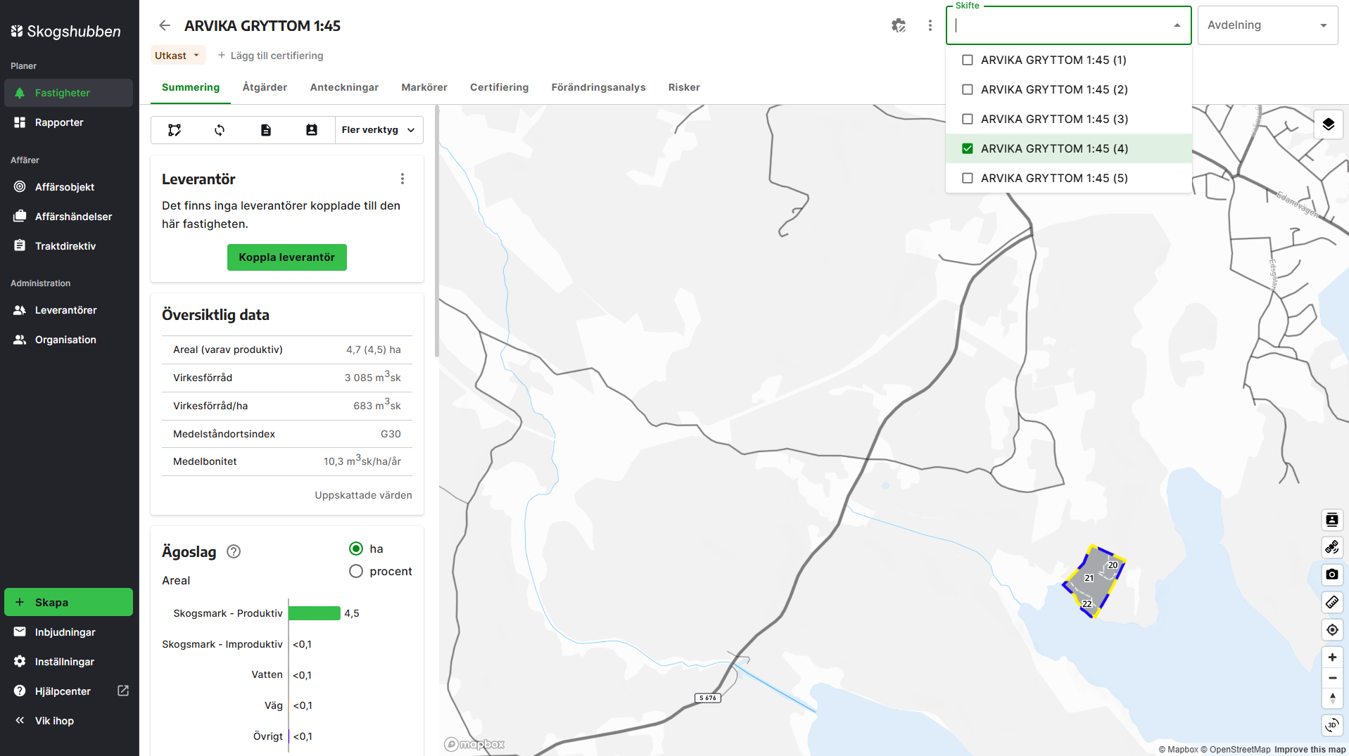 I detta exemplet är alla förutom ett skifte släckt.