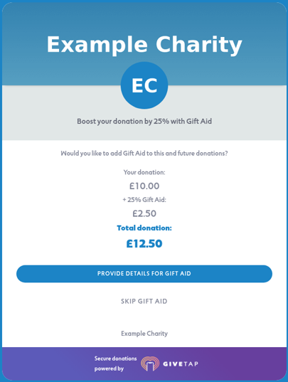 Gift Aid prompt after a monthly donation