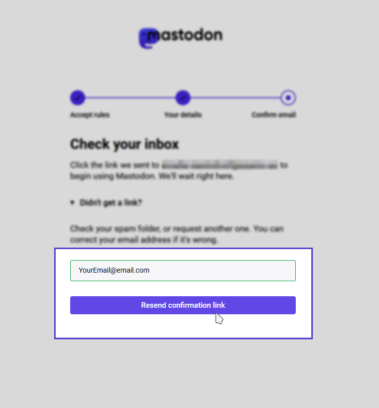 An email field with a “Resend confirmation link” button.