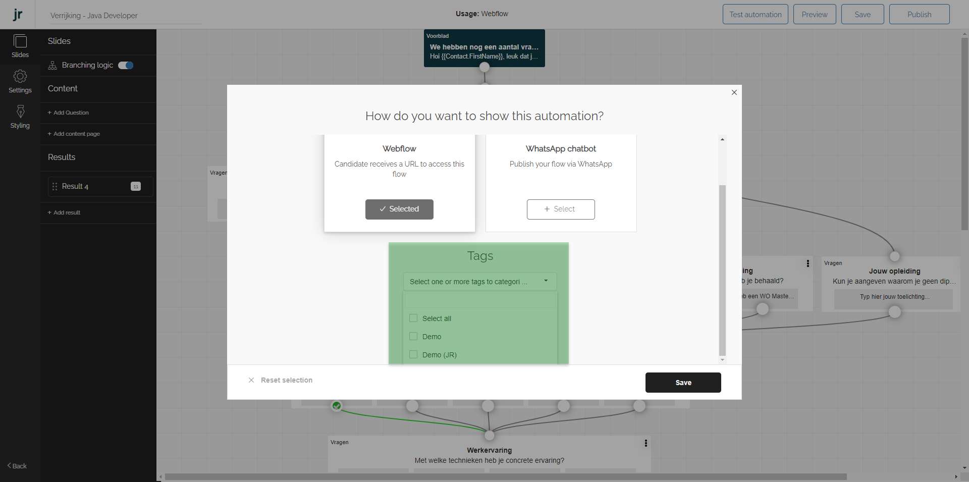Select the tag(s) from the drop-down list
