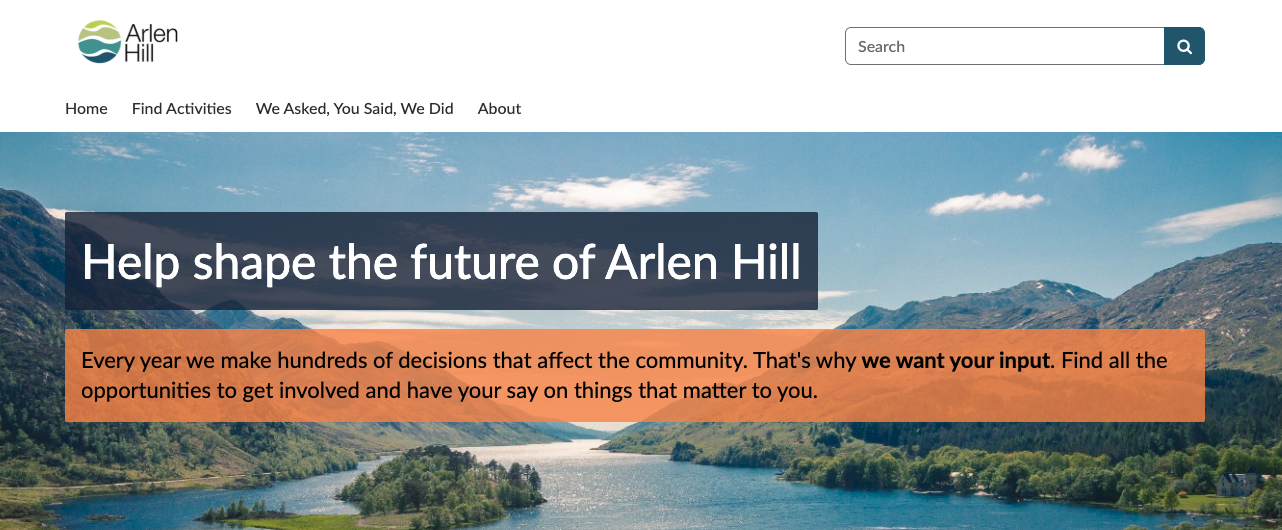 Example of Citizen Space homepage with the introductory text on the banner at the top of the page.