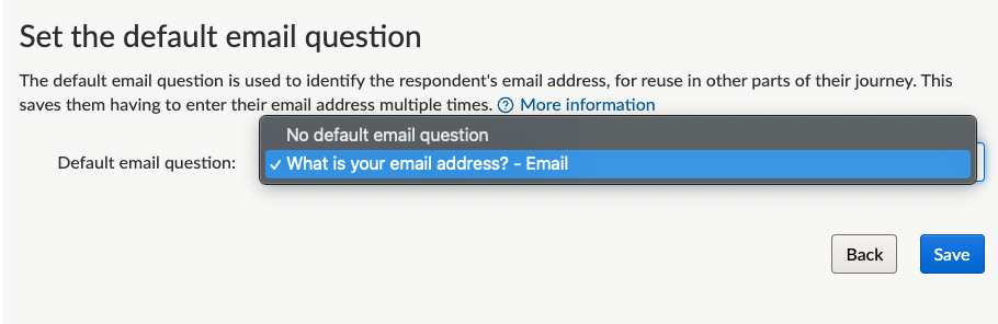 A screenshot of the page in Citizen Space where you can set a default email question.